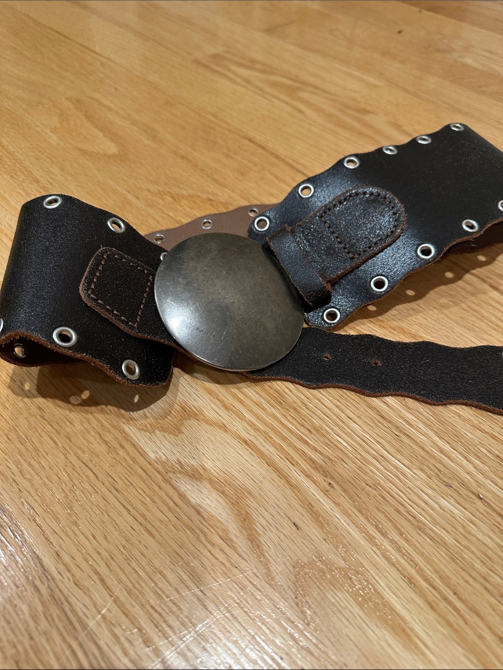 Banana Republic Black Leather Belt with Round Silver-Tone Buckle